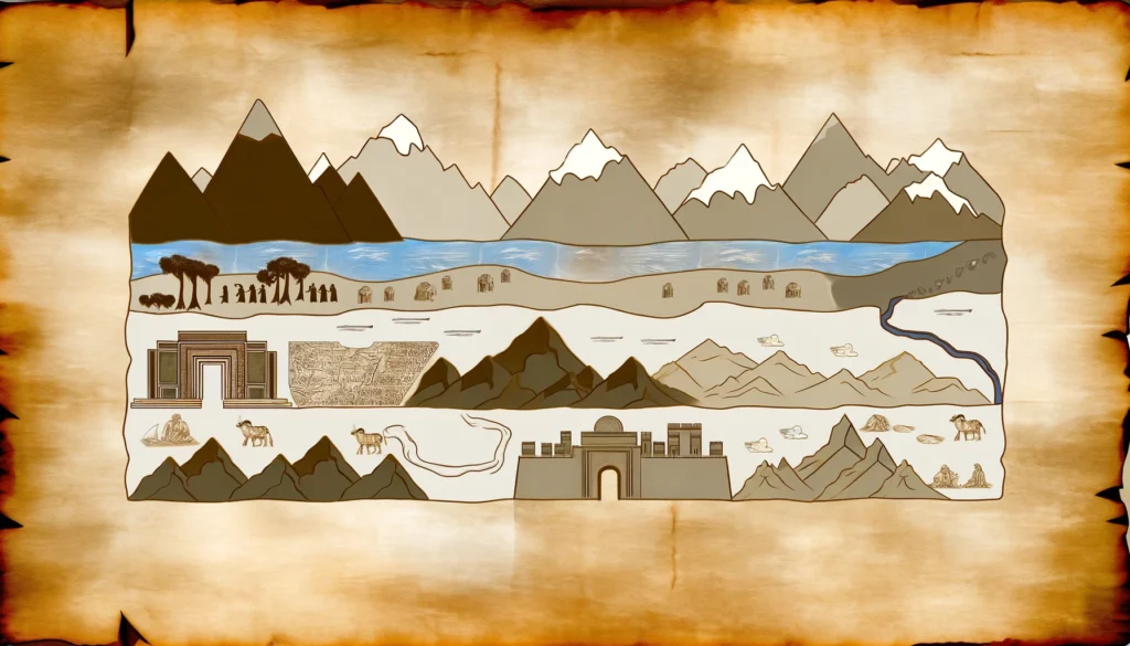 Ancient map style artwork depicting the evolution of faith from the Old Testament to the New Testament.